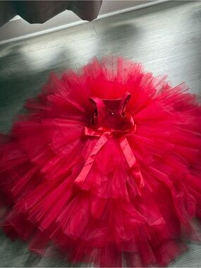 Tip Top Kids Vibrant Red Tulle Party Dress with Satin Bow
